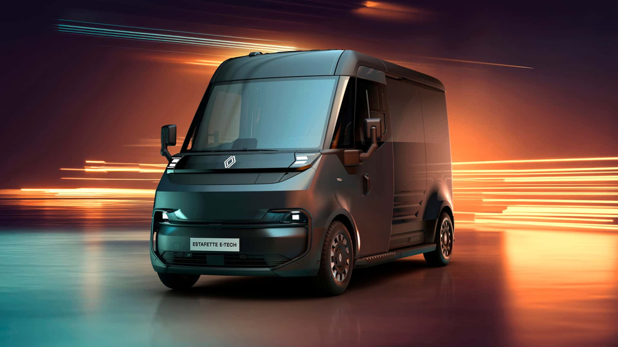 Renault Estafette elektryczny van ciemnoszary widok z przodu swiatla pomaranczowe