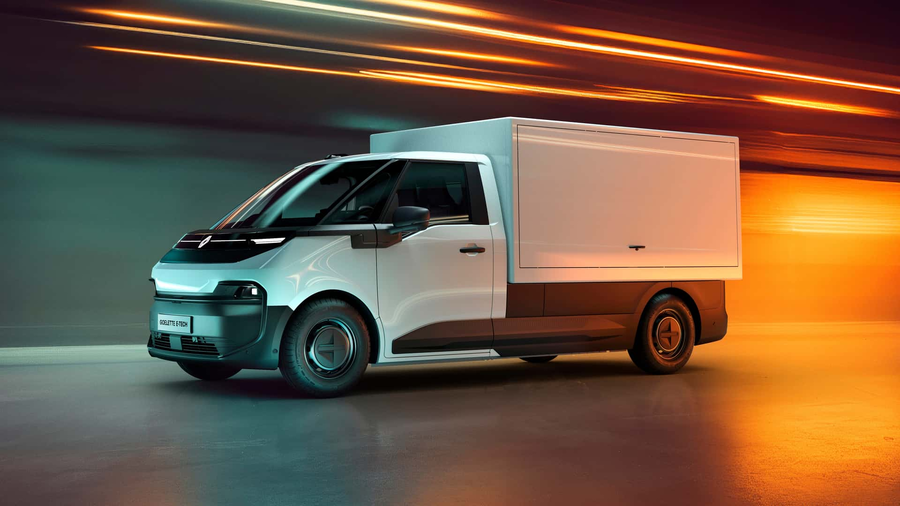 Renault Goelette elektryczny van z zabudowa skrzyniowa bialy widok z przodu