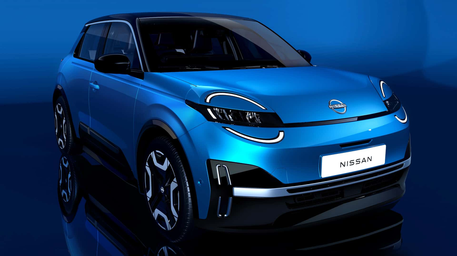 Nissan Leaf 2026 nowy crossover kolor niebieski widok z przodu
