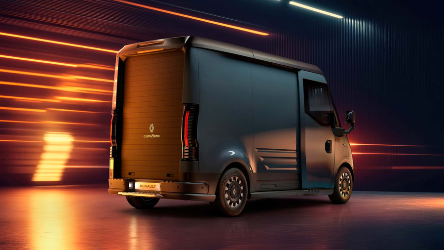 Renault Estafette elektryczny van widok z tylu swiatla pomaranczowe